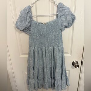Altar'd State Blue Floral Smocked Puff Sleeve Tiered Mini Dress